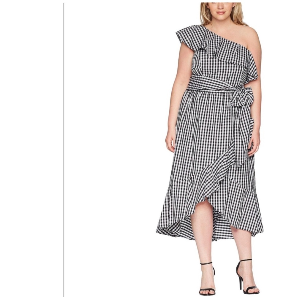 Adrianna Papell Gingham One Shoulder Dress 24W